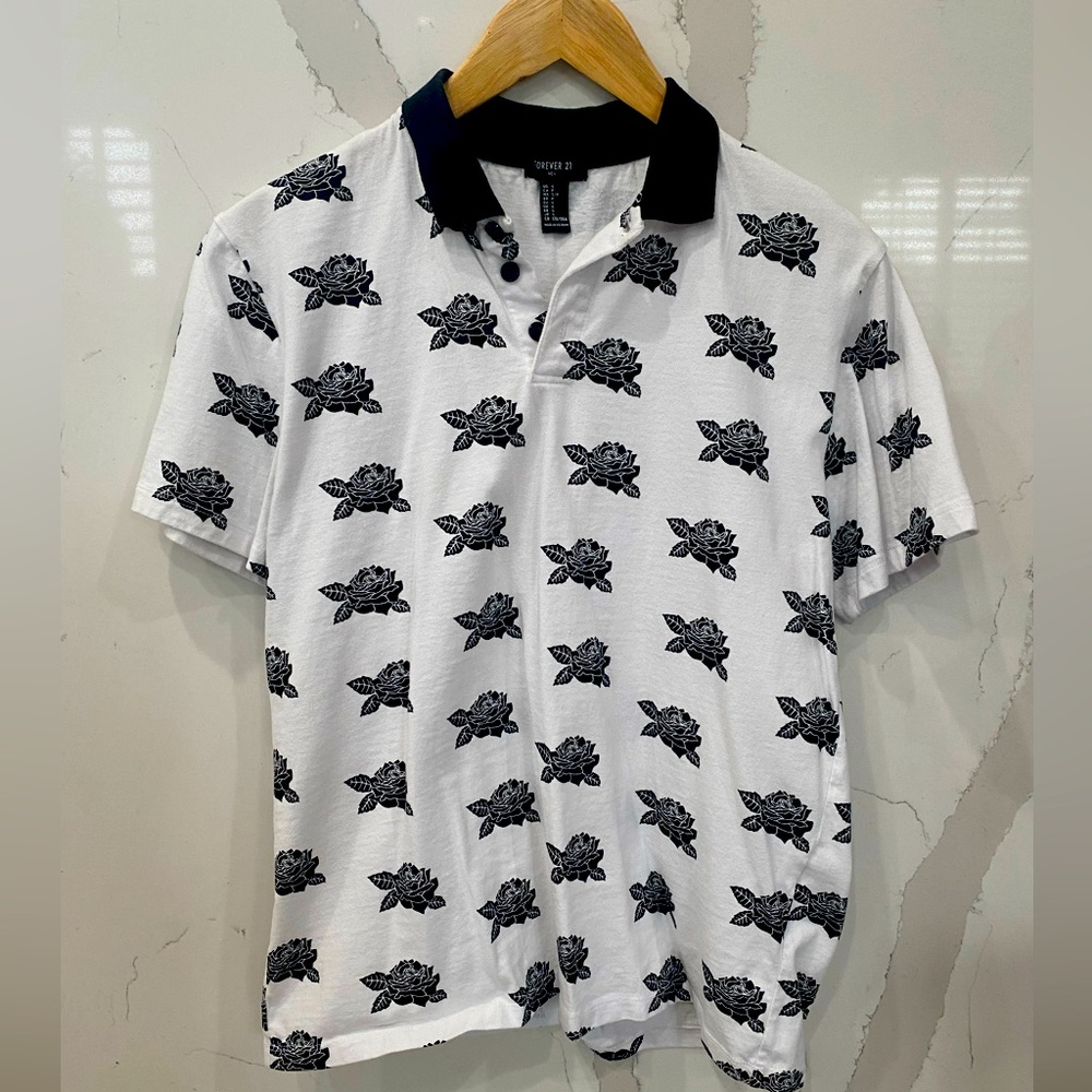 Forever 21 Flower Pattern Polo Shirt